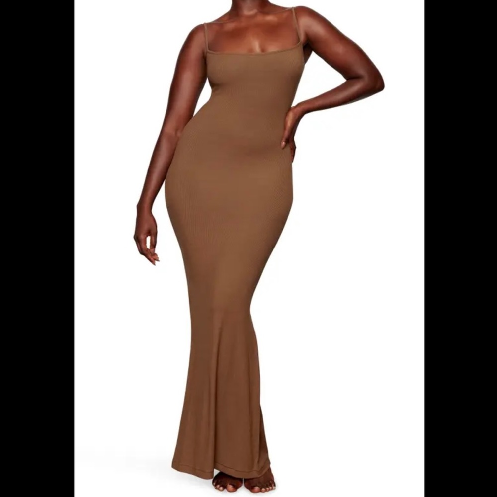 💞SKIMS💞 Ribbed Long Slip Dress - Wood